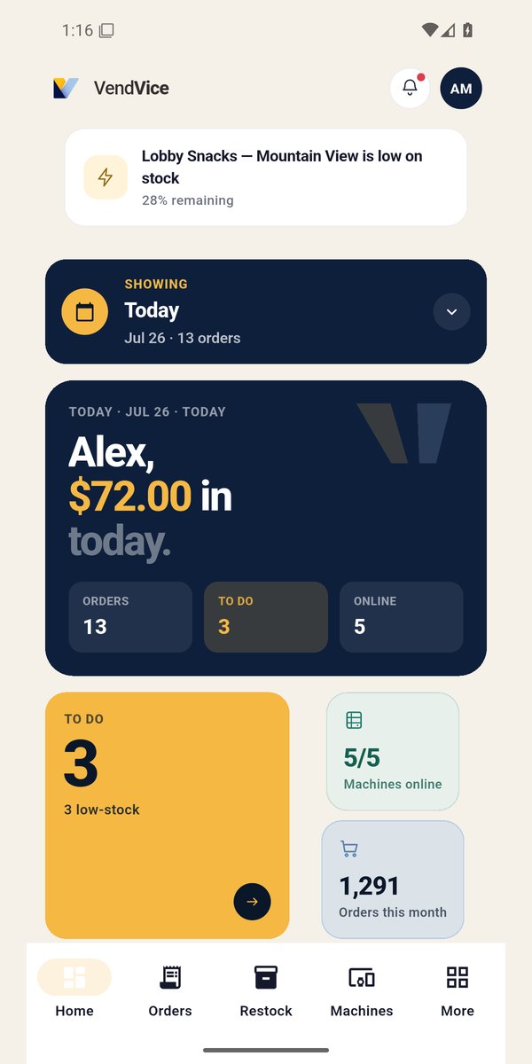 VendVice app home screen
