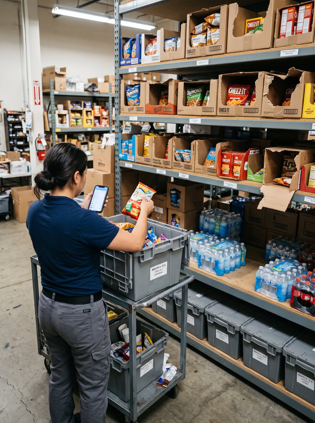 Picker with a tablet in the warehouse